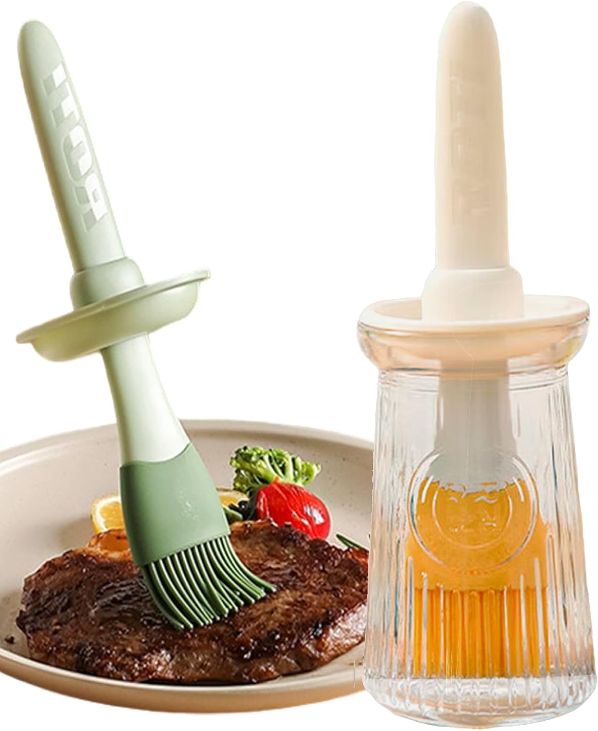 Food Grade Silicone Basting Brush with Integrated Oil Bottle - Heat Resistant, Household Kitchen Use for Pancake, Grilling & Barbecue (Green)
