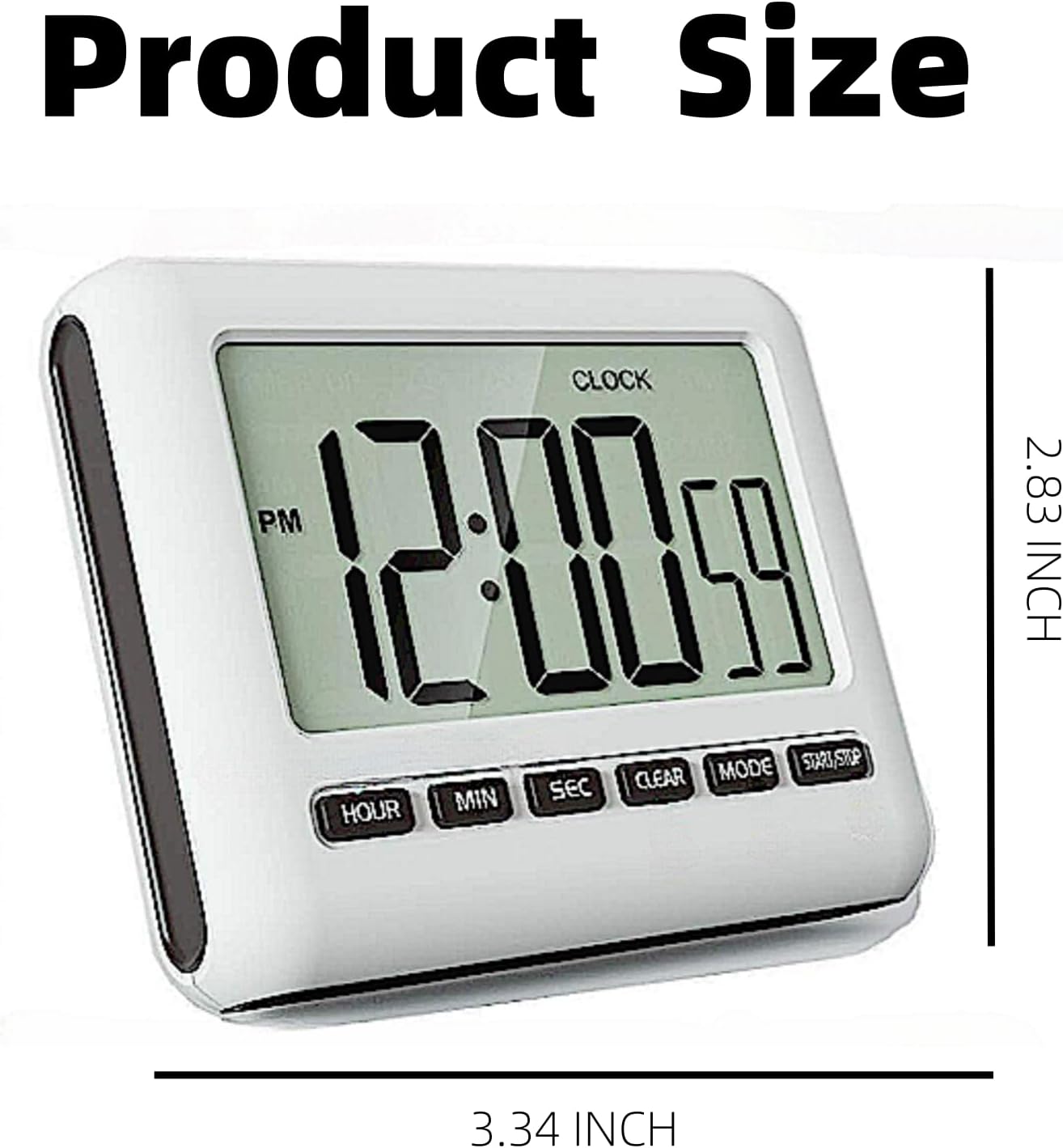 Magnetic Digital Clock for Kitchen - Timer with Alarm, 12/24 Hours, Big Screen, Loud Alarm & Strong Magnet - Count-Up & Count Down for Baking, Sports, Office, Study - Black