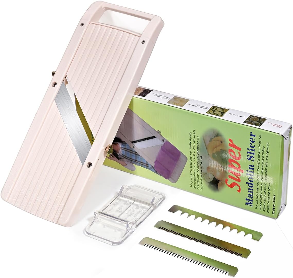 Japanese Mandoline Slicer Professional Vegetable Cutter for Kitchen with Interchangeable 4 Stainless Steel Blades, Beige