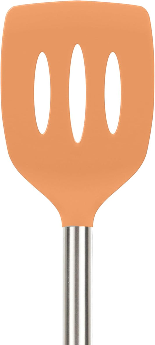 Tovolo Slotted Silicone Spatula Turner Slotted Stainless Steel Handle 10" Blue Slate Heat Resistant Non Toxic BPA Free Kitchen Utensil, Silicone Egg Pancake Flipper Metal Handle Turner for Cooking