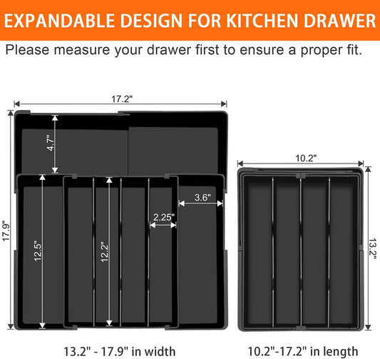 Spaclear Silverware Organizer - Expandable Kitchen Drawer Organizer, Utensil Drawer Organizer, Adjustable Plastic Flatware and Cutlery Holder, Kitchen Organizers Storage for Forks Knives, Black