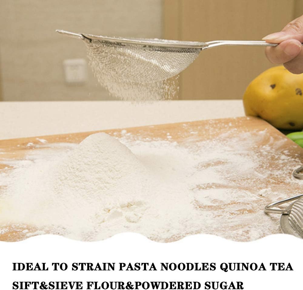 Kitchen Fine Mesh Strainers, KINMAD 3 Pcs Stainless Steel Mesh Strainer with Handle, 2.7"+4.8"+7.1"- Ideal to Strain Pasta, Noodles, Quinoa, Tea, Sift & Sieve Flour & Powdered Sugar