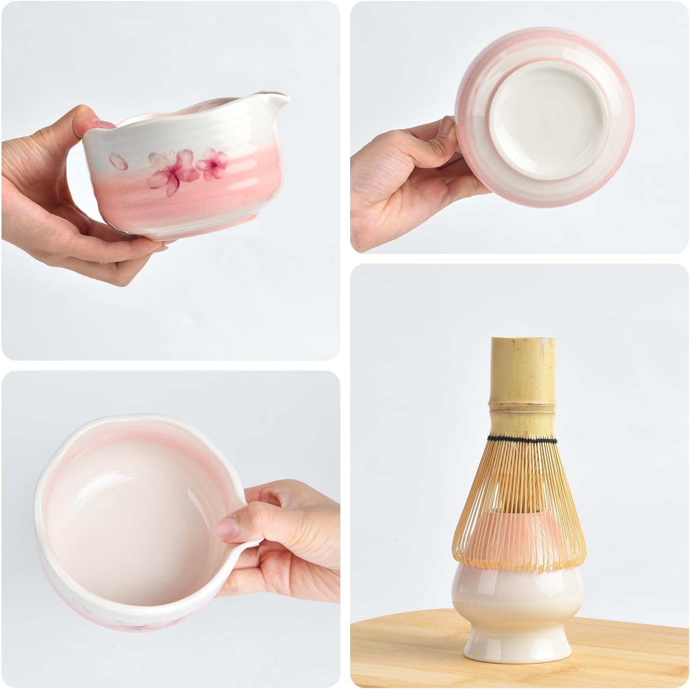 7PCS Matcha Whisk Set, Sakura Cherry Bloosm Matcha Kit Gift for Women Birthdays Mom Girls Kids and Matcha Tea Lover, with Bamboo Whisk, Holder, Bowl, Scoop, Sifter, Towel, and Elegant box