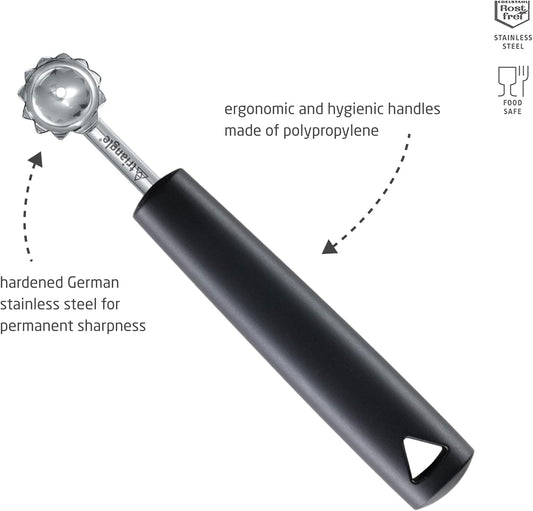 triangle Tomato and Fruit Huller - Stainless Steel - Easily Removes Stems, Hollows Out Tomatoes & Fruit, Works as Melon Baller - Dishwasher Safe