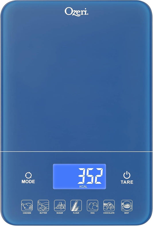 Ozeri Touch III Digital Kitchen Scale with Calorie Counter, 22 lbs (10 kg), Calla Green