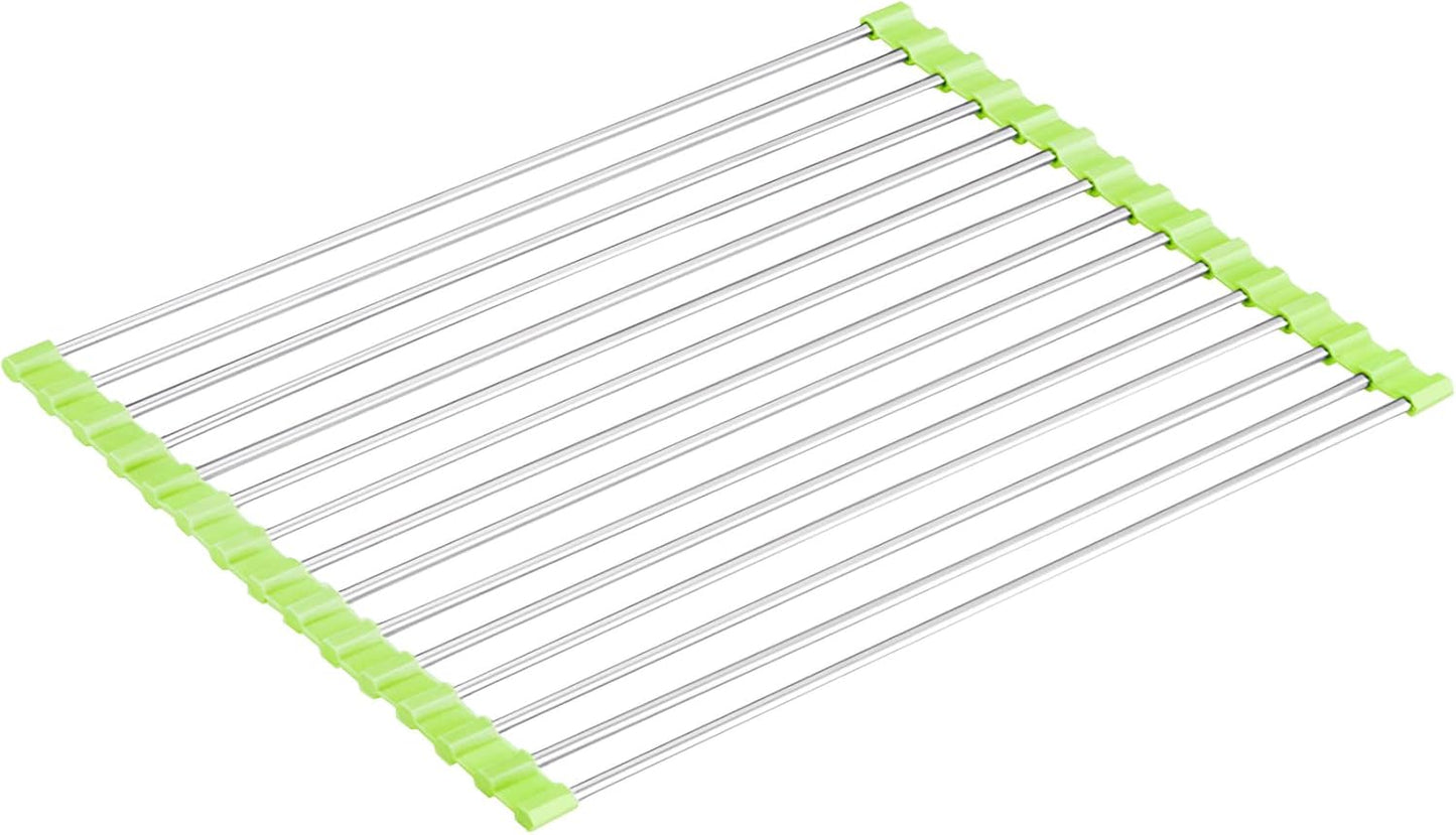 Seropy Roll Up Dish Drying Rack Over The Sink for Kitchen Sink Drying Rack Folding Dish Drainer Mat Rolling Dish Rack Sink Rack Stainless Steel Kitchen Dry Rack Black 17.5x15.7 Inch