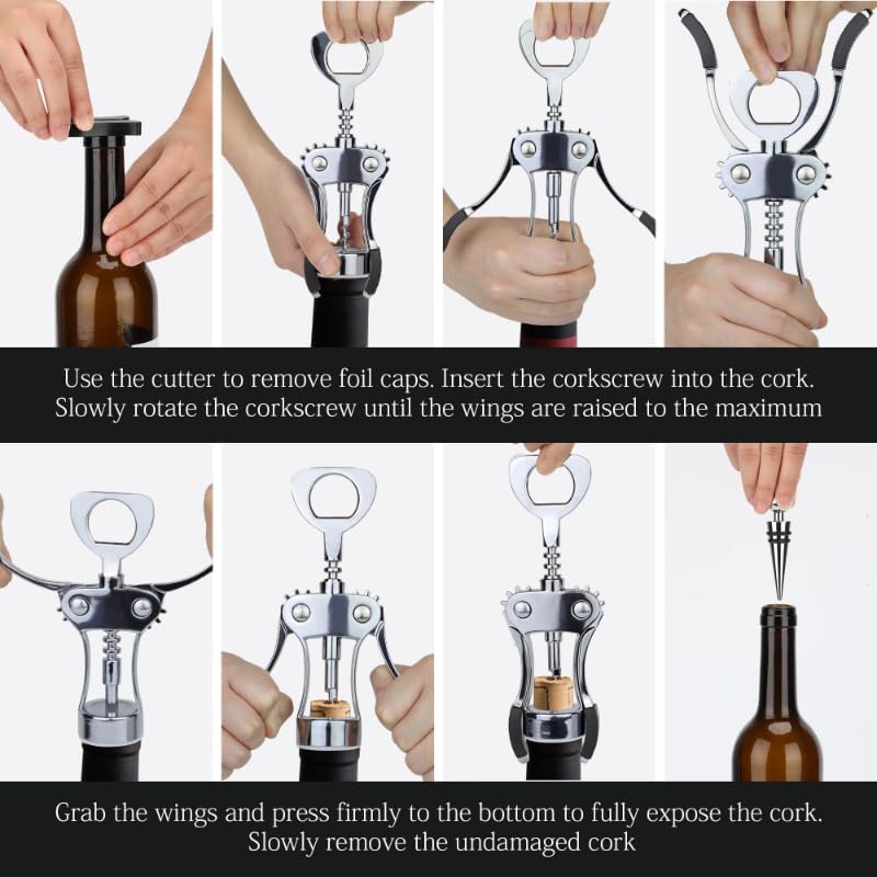 Wing Corkscrew Wine Opener, Zinc Alloy Heavy-Duty Cork Extractor, Multi-Functional Bottle Opener for Wine Enthusiasts, Kitchen, Bar & Home Use