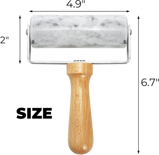 Hiceeden Marble Pizza Dough Roller, Non-Stick Pastry Rolling Pin with Wooden Handle, Small T-Type Roller Tool for Baking Tortilla, Pizza, Pie, Bread, Cookies
