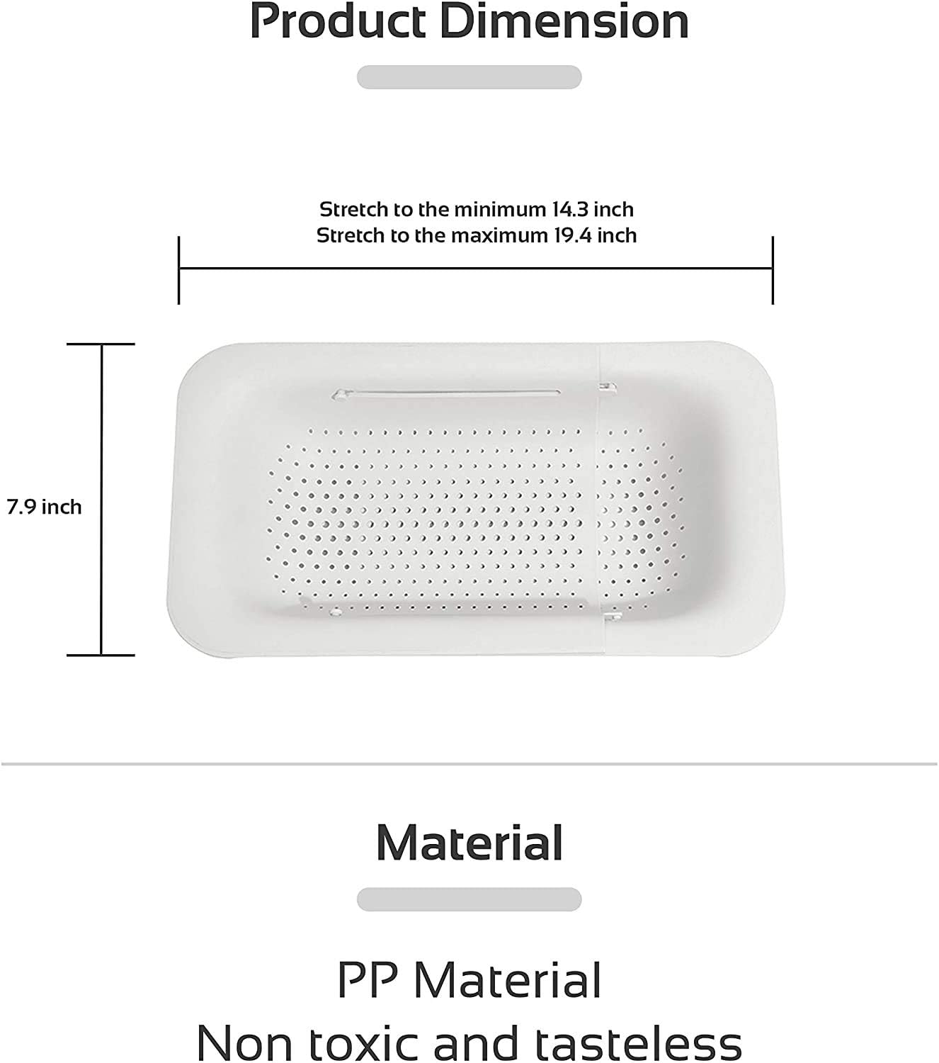 Extendable Strainer Basket Over the Sink Colander Vegetables Noodle Pasta Food Drain Basket Space Saver Portable Drainer (Grey)