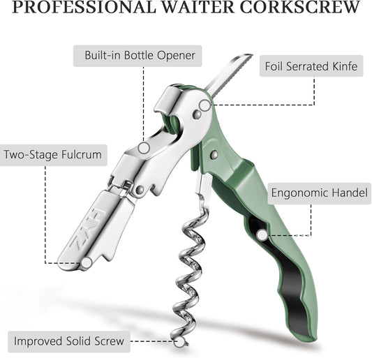 HYZ 2-Pack Wine Opener Waiter Corkscrew, Professional Wine Key for Servers, Bartender, with Foil Cutter, Manual Wine Bottle Opener Double Hinged (Black)