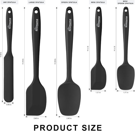 NileHome Silicone Spatula Set, 6 Pieces Food Grade Kitchen Utensils with Silicone Brush Heat Resistant Up to 600°F Dishwasher Safe BPA-Free Rubber Spatula for Scraping, Baking, Cooking, Mixing-Black