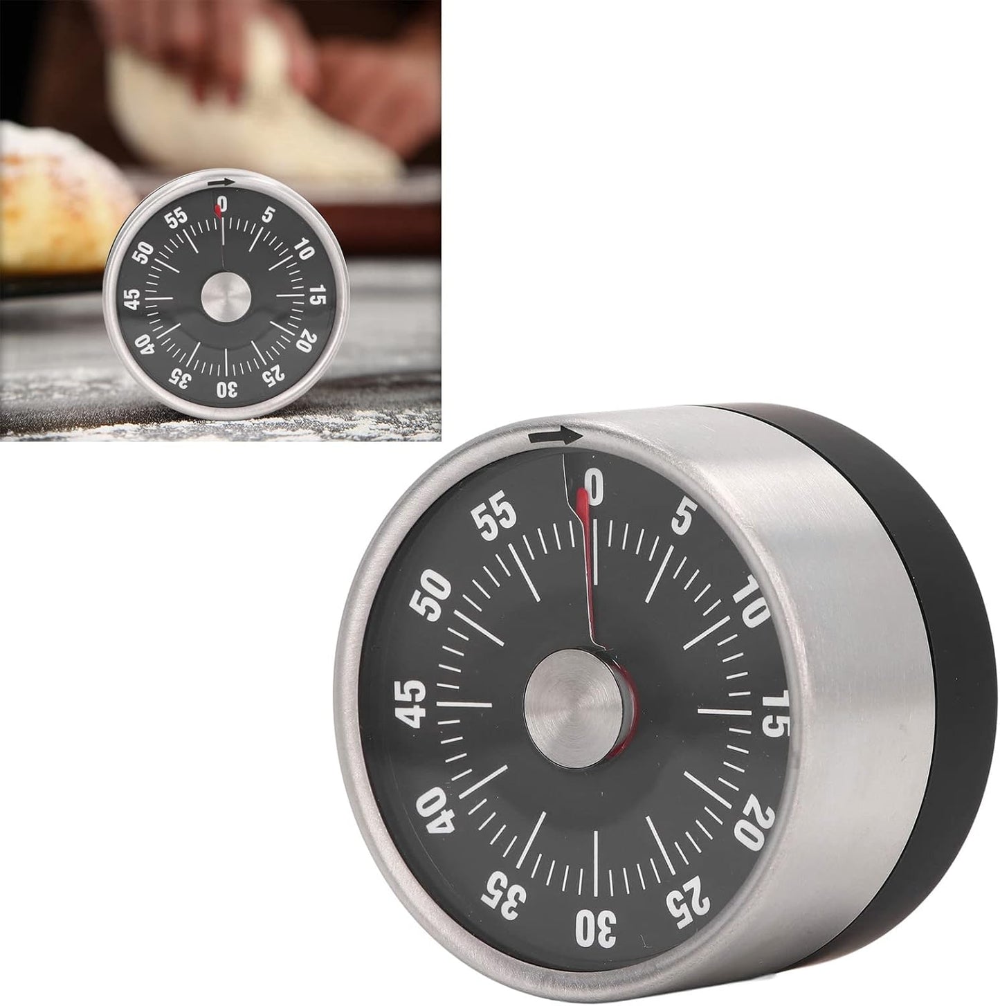 Minute Timer, Easy To Use High Accuracy Stainless Steel 70db Alert Magnet Design Magnetic Timer for Cooking(black)