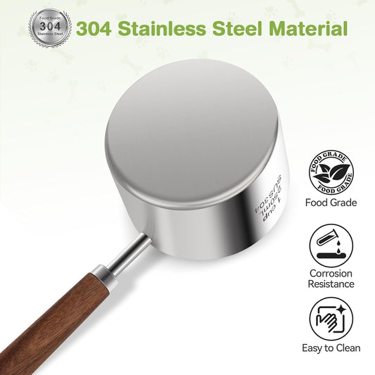 Food Scoop Measuring Cup - 1/4 Cup (4 Tablespoon | 2 Oz. | 60 mL),304 stainless steels,Black walnut long handle
