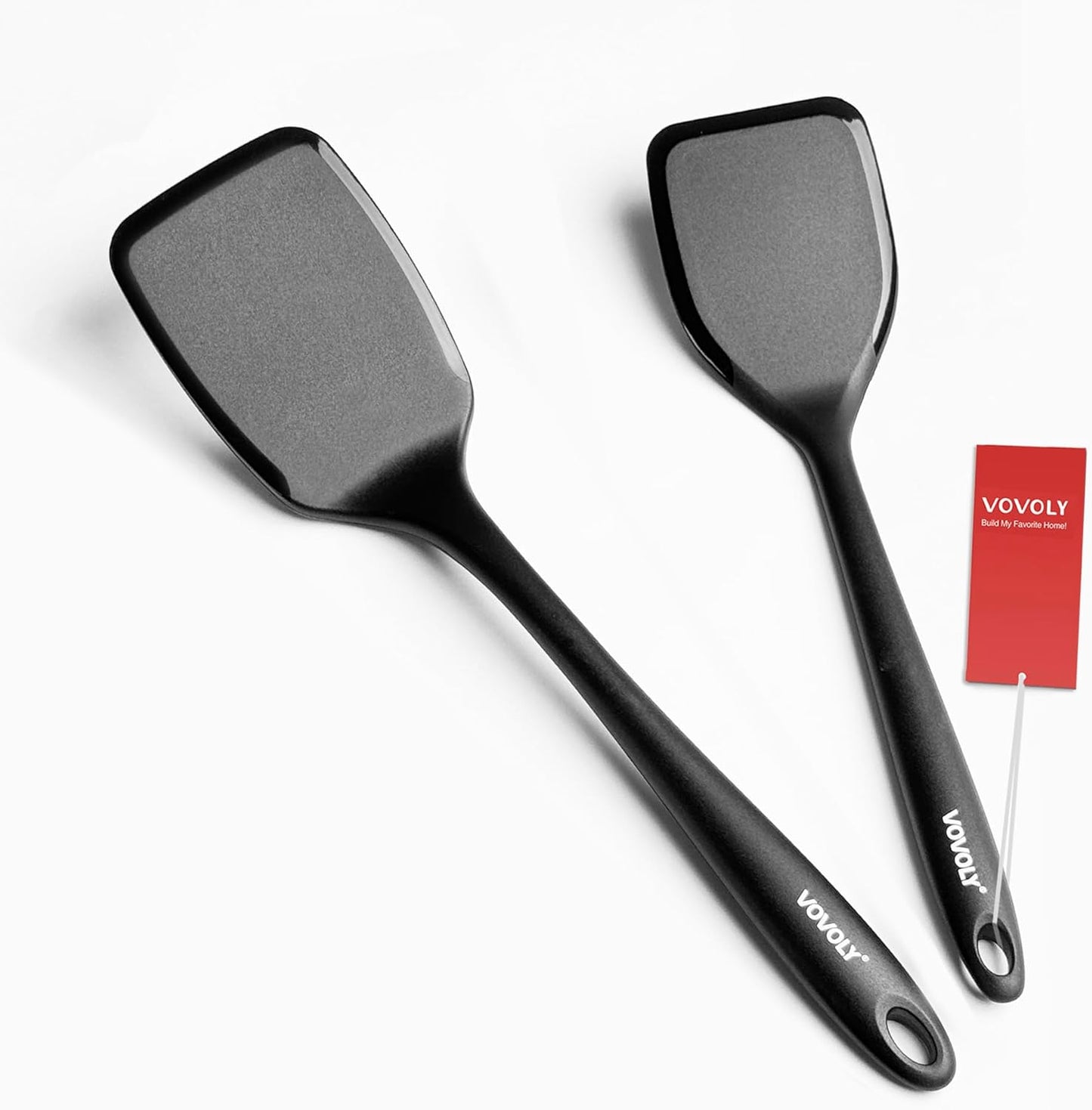Large Size Silicone Spatula Set, 600°F Heat Resistant Silicone Spatula Turner Flipper for Cooking, Non Stick and Non Scratch Kitchen Utensils for Eggs & Pancakes, 2-Pack, Black