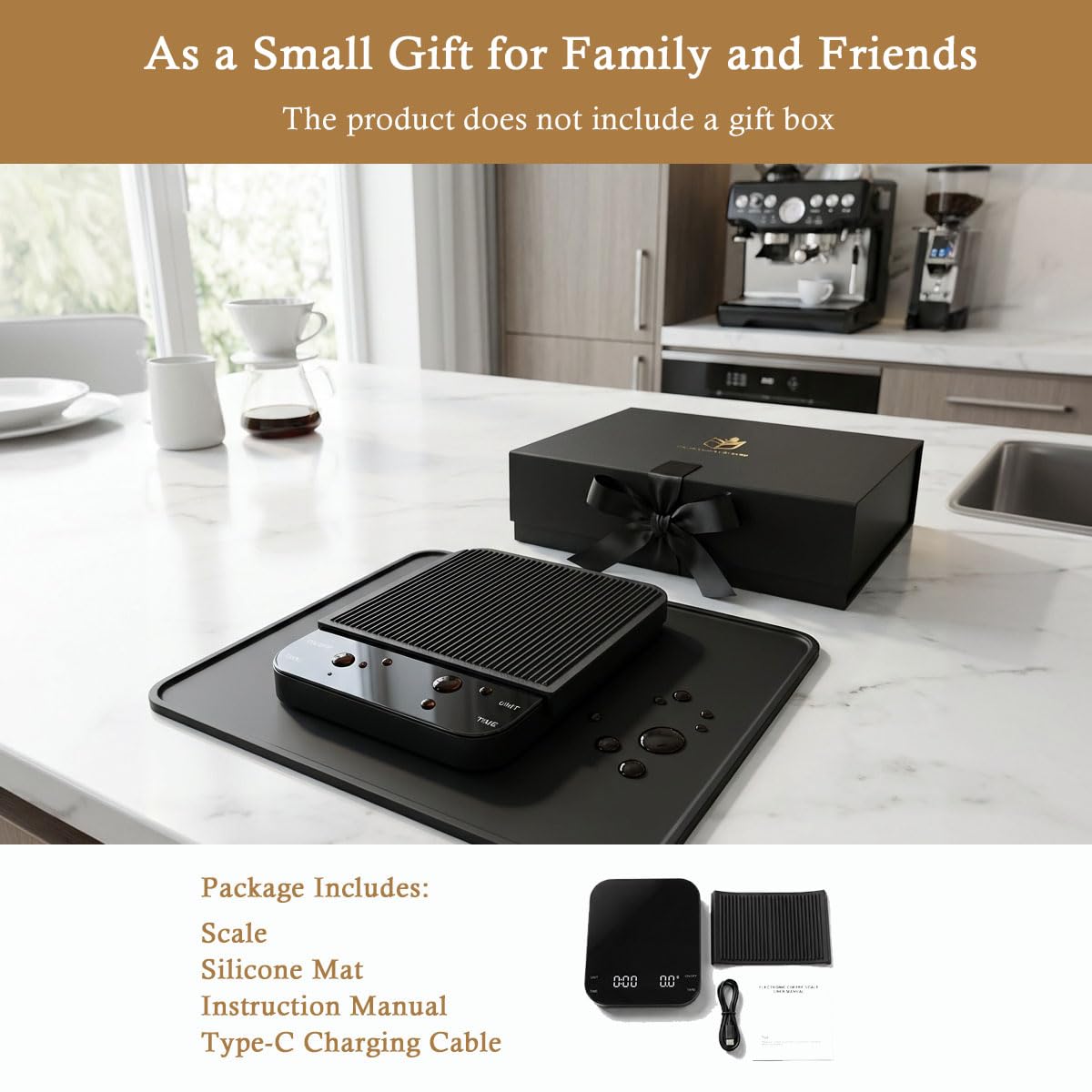 Digital Coffee Scale with Built-in Timer, 0.1g Precision to 3000g Rechargeable Espresso Scale, Touch Glass Kitchen Food Scale for Pour Over, Baking and Macros