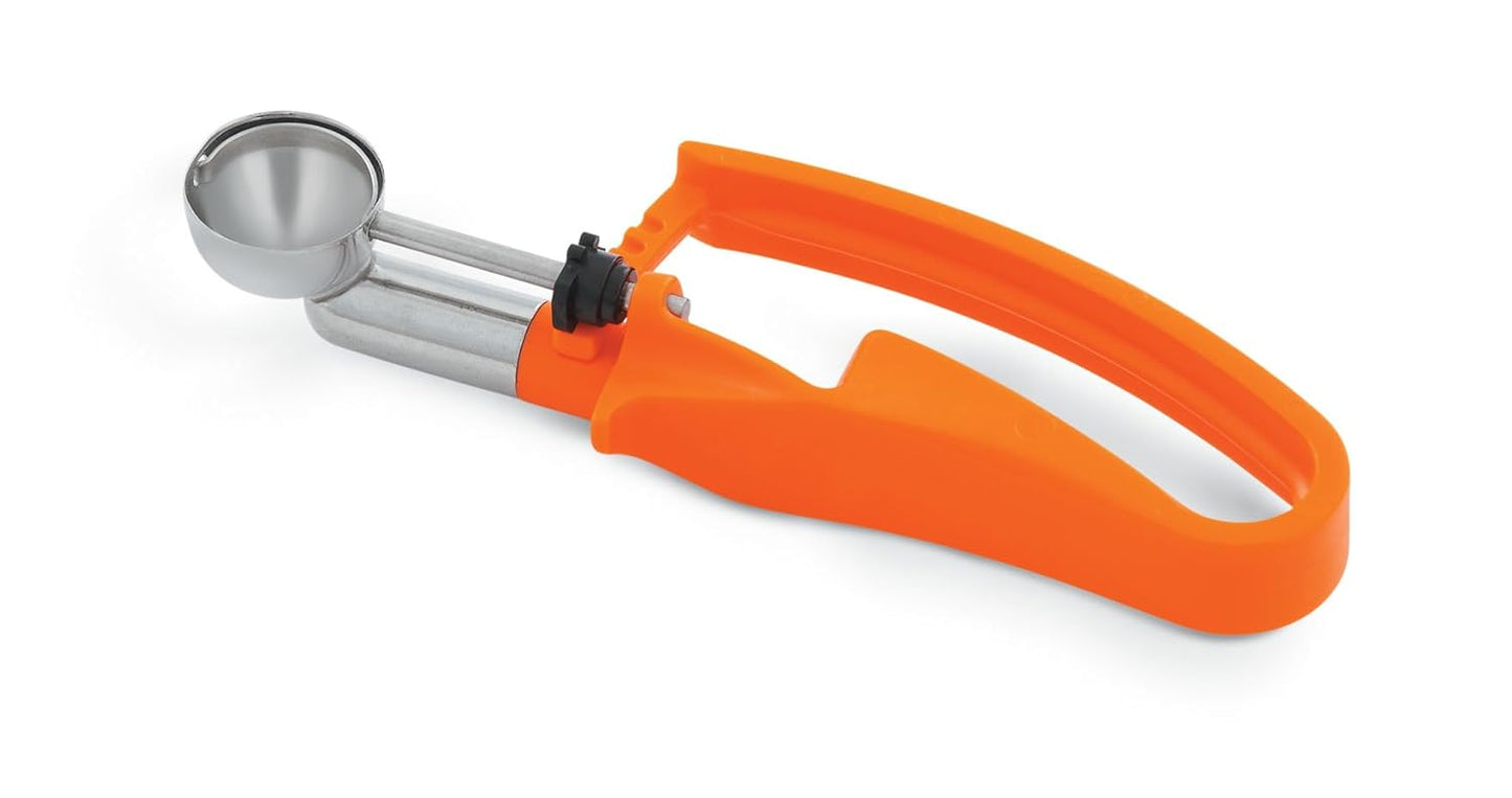 Vollrath 47404 Size 100 Universal Squeeze Disher | Food Portioning Serving Scoop with 6-3/8" Long Ergonomic Orange Handle for Restaurant Cafeteria | .33 oz Capacity | 1-1/8" Bowl, Stainless Steel, NSF