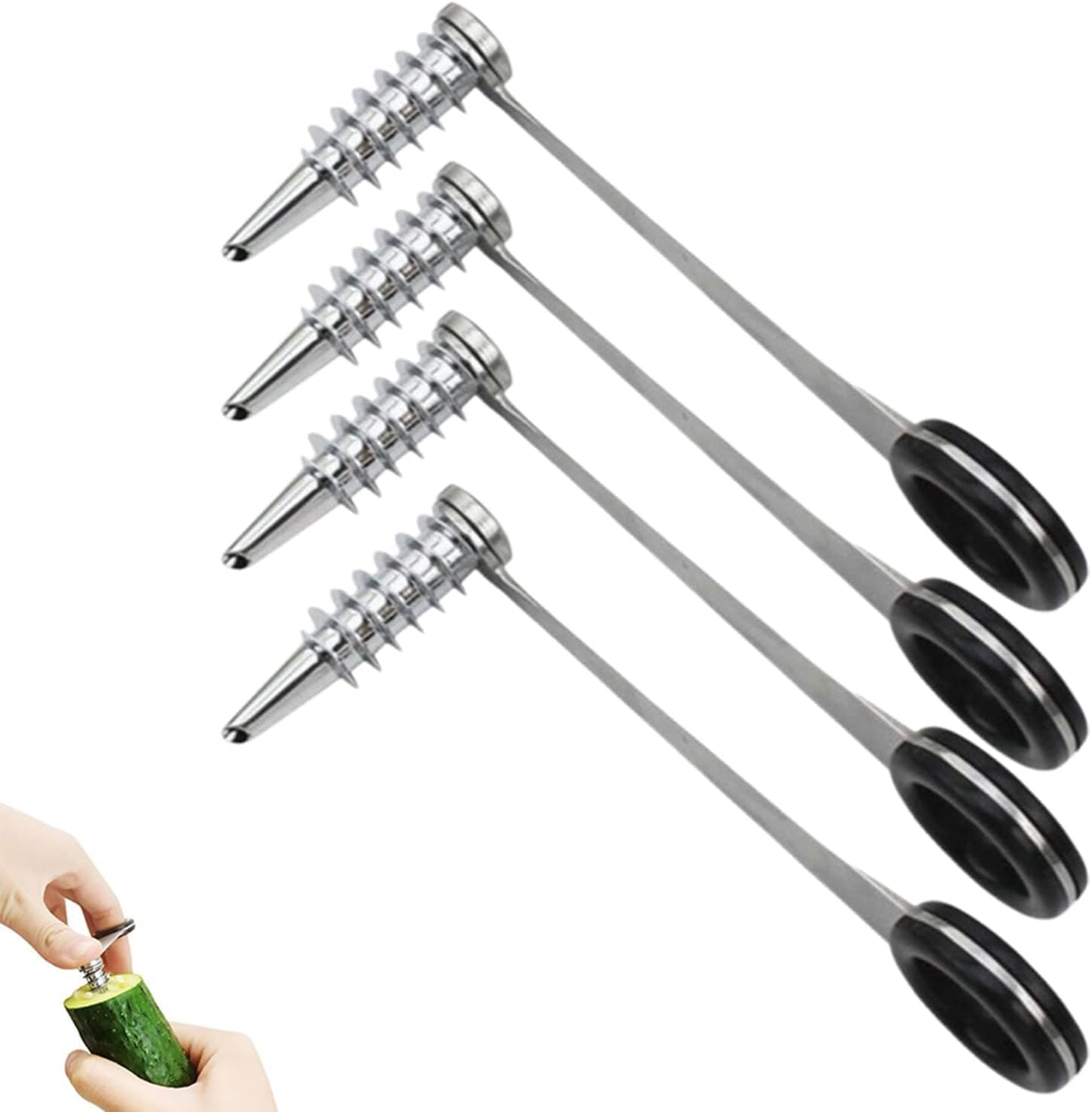 Stainless Steel Spiral Cutter for Vegetables Potato Cucumber Spiral Slicer Manual Vegetable Spiralizer Kitchen Tool (4pcs)