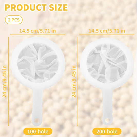 Ultra-Fine Nylon Mesh Strainers 2-Pack (100 & 200 Mesh), Professional Food Sieve with Handle for Soy Milk Yogurt Nut Milk & Juice, Reusable Kitchen Filter for Liquid Straining Coffee & Baking Tool