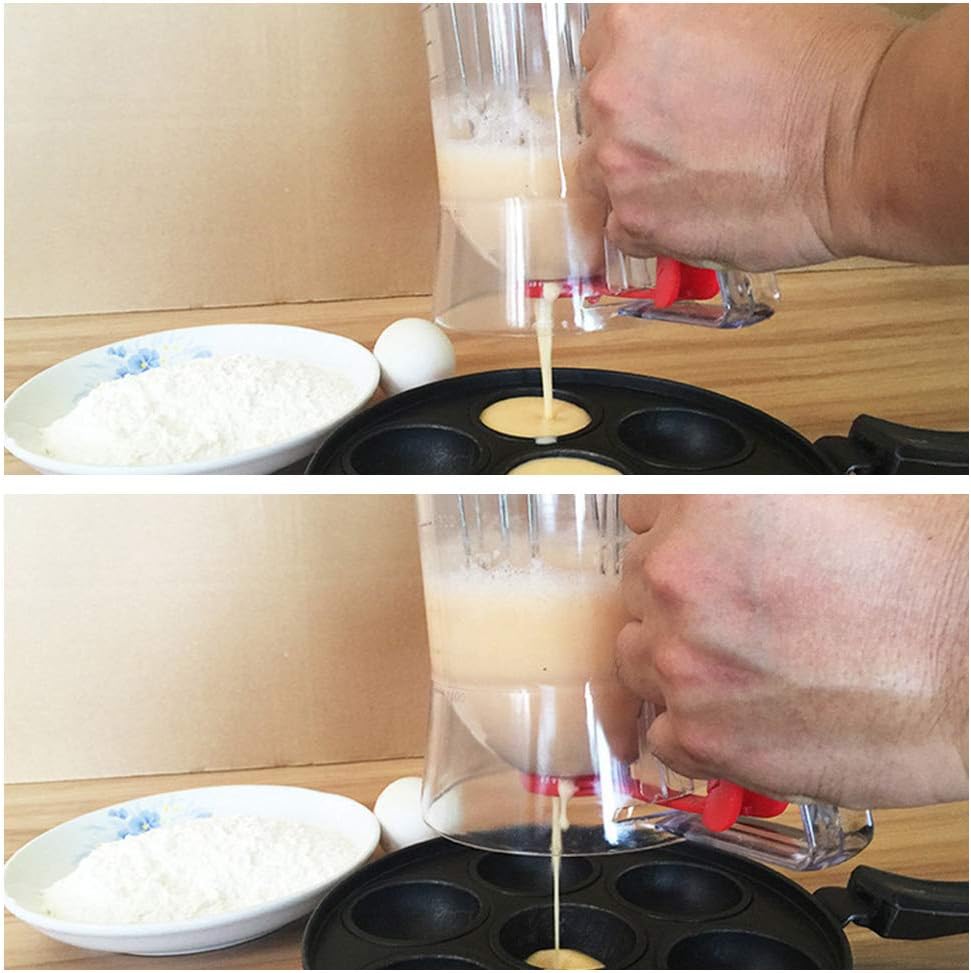 Hand Crank Batter Dispenser,Hand-held Manual Stirring Separator Funnel Mixer with Scale Baking Tool for Pancake Cupcake Waffle