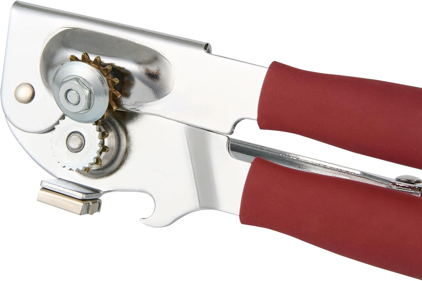 Restaurantware Stainless Steel Magnetic Manual Can Opener - German Standard Red Crank Can Opener with Magnet, Ergonomic Handles, Non-Slip - Heavy-Duty Hand Can Opener, Easy Turn, Sharp Blade