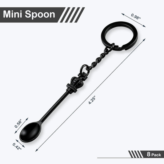 8 Pack Small Measuring Tools Spoon Keychain with Split Key Rings, Metal Mini Powder Spoons for Medicine, Pill Bottle, Craft, Partty (Multicolor, Tiny)