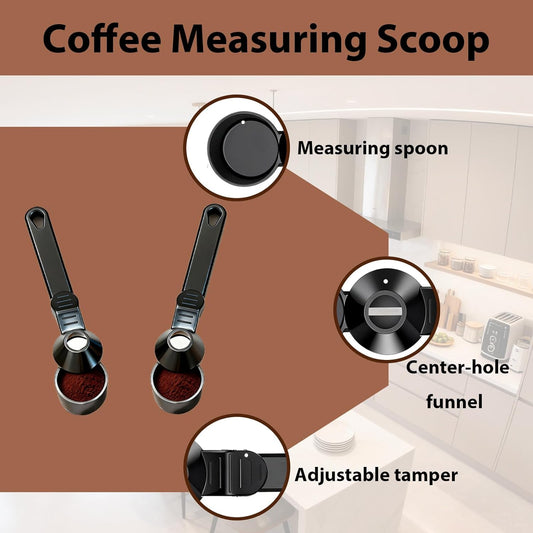 Coffee Scoop with Funnel, Reusable K Cup Funnel, Coffee Measuring Scoop 2 Tablespoon Mess-Free Spoon for Ground Coffee, Protein Powder, Tea Pod Refill (2PK)