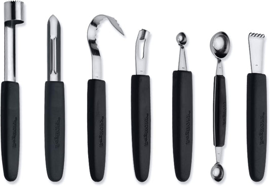 BergHOFF Essentials 8Pcs Garnishing Set in Bag, Lemon Zester, Double & Single Melon Baller, Channel Knife, Butter Curler, Peeler, Apple Corer, Great for Gift, Professional & Domestic Use