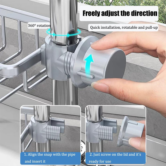 Clip-on Draining Basket, Adjustable Kitchen Drain Basket, Kitchen Basket for Storage rack, dishwashing sink, sink, draining basket, multi-functional rack (Silver)