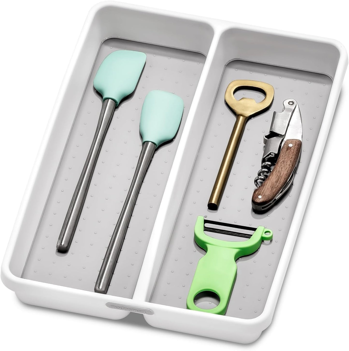 madesmart Premium Small Utensil Tray, Deep Storage for Ladles, Whisks & Serving Tools, Non Slip Lining, for Drawers & Home Organization, White