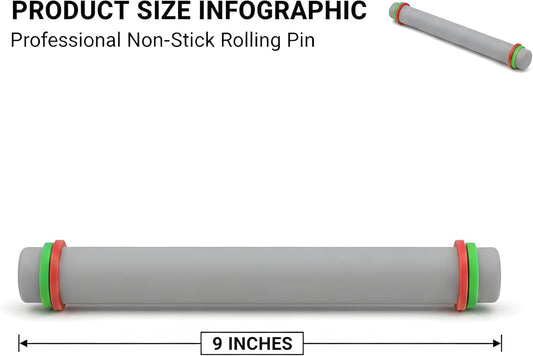 2 Pcs Adjustable Rolling Pin with Removable Rings, Non-Stick Fondant & Dough Rolling Pins, 9 Inch Baking Rolling Pins for Cookies, Pastry, Pizza & Fondant