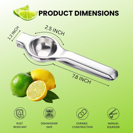 Lemon Squeezer Stainless Steel – Heavy Duty Manual Citrus Juicer Hand Press for Lemon Lime Orange – Ergonomic Non-Slip Handle, Rust-Resistant, Dishwasher Safe Kitchen Tool