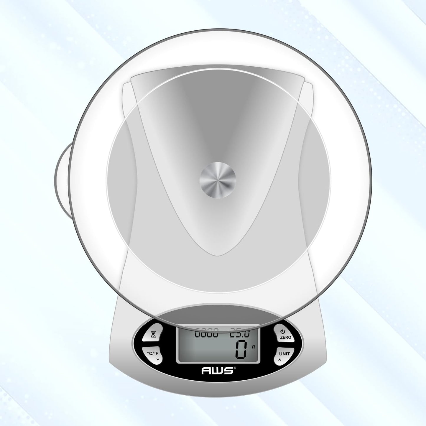 AWS Kitchen Pro 0.1g/0.001oz Precision Food Scale 5kg/11lb Digital Bowl Scale with Tempered Glass, | 2.72L Dishwasher-Safe Bowl, Tare, Timer, Clock & Room Temperature Display | Ultra Cooking Scale