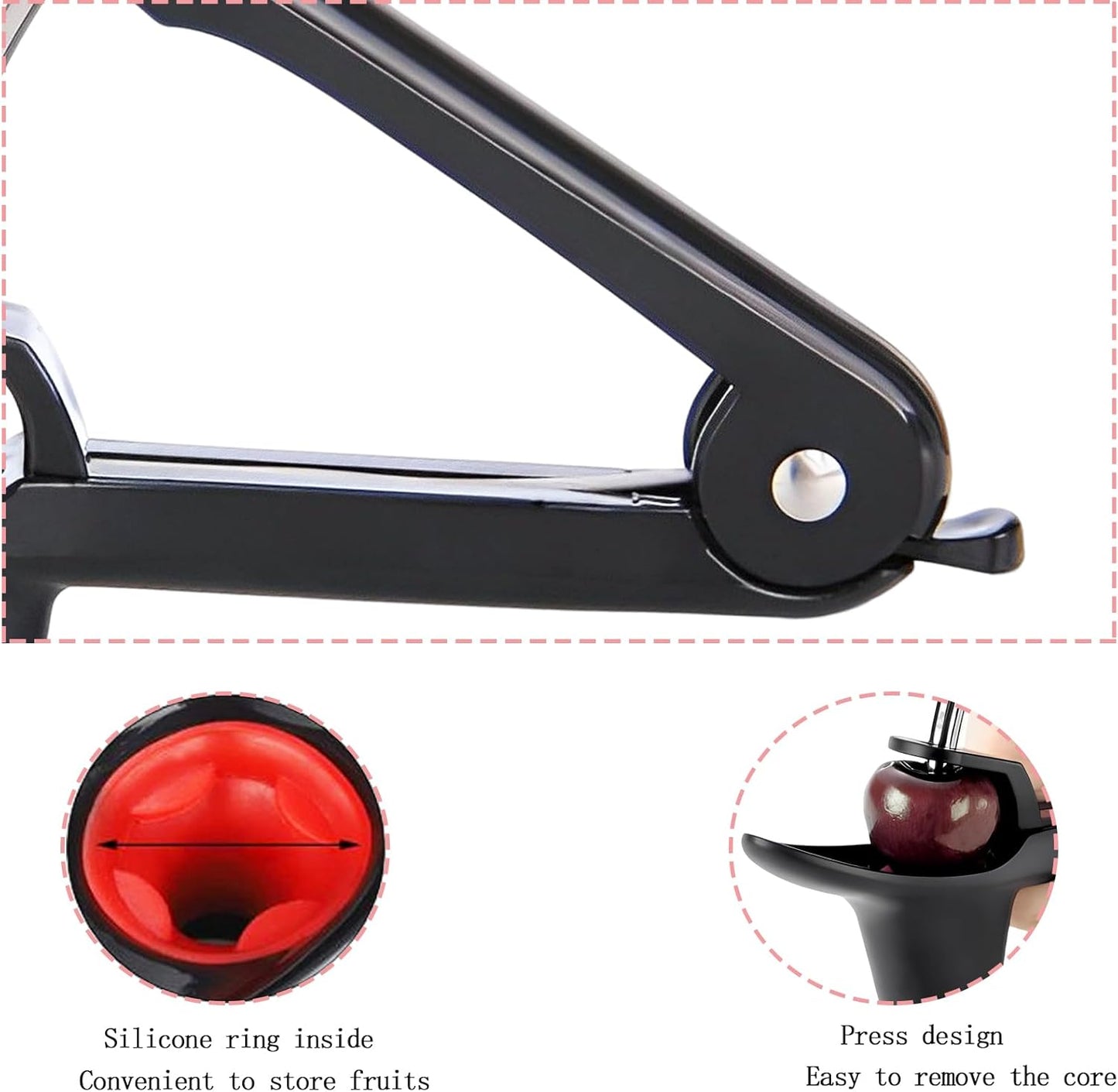 Cherry Pitter-Jusanice Stainless Steel Cherries Corer Pitters Tool with Hand-held Push Design, Save Time & Space for Making Cherry Jam with Lock Design (Black)