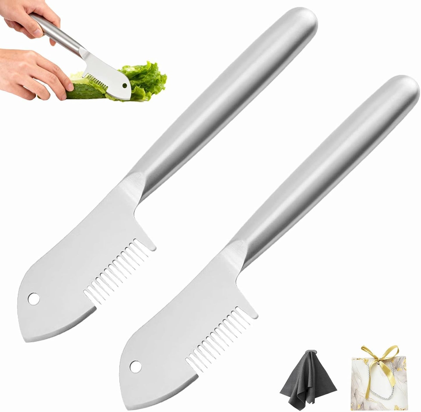 Stainless Steel Multi-Purpose Julienne Peeler, Precision Julienne Blade, Quick & Easy Kitchen Shredder Tool, Comfortable Handle & Hanging Hole for Carrot, Cucumber (2 Pcs)