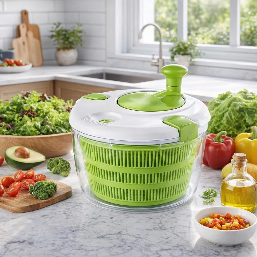 Salad Spinner Large Capacity Vegetable Washer & Lettuce Dryer Bowl, Easy Manual Spin Vegetable Dryer for Fruits, Produce & Greens, BPA Free Kitchen Salad Spinner
