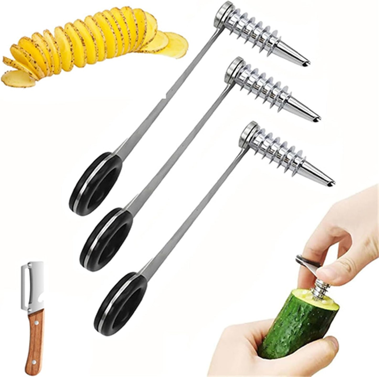 Potato Spiralizer, Spiral Slicer, Kitchen Spiralizer for Potatoes and Veggies Quick Uniform Spirals, Easy to Use and Clean, For Carrots Zucchini and Vegetables (3pcs)