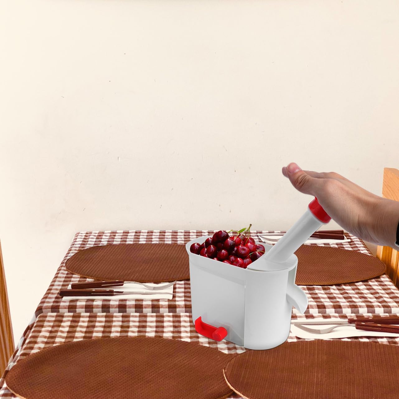 DOITOOL Cherry Pitter Cherry with Pit Catcher Container, Professional Remover Plastic Grapes Removing Tool Fruit Pit Core Remover