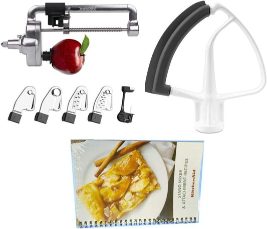 KitchenAid DRTVICE6 Combo Package Spiralizer KSM1APC Flex Edge Beater KFE5T Stand Mixer Attachment Recipe Book