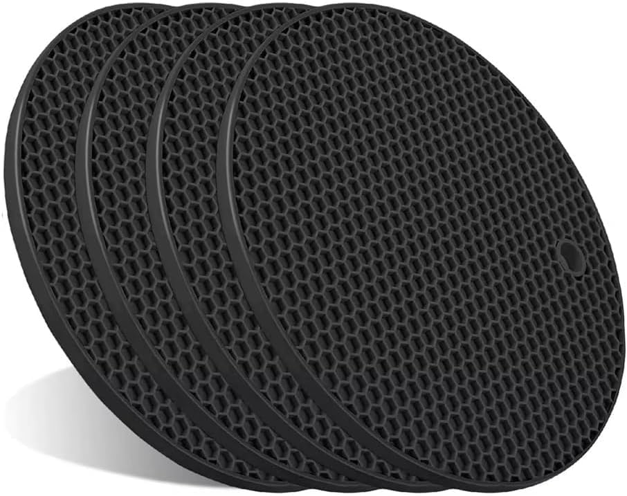 Silicone Trivet Mats, 4-Pack Heat Resistant Pot Holders – Non-Slip Flexible Silicone Hot Pads for Pots, Pans, Countertops & Table Protection (Black - 4 Pack, 7 Inch)