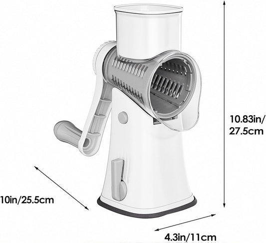 Sakerplus 5 in 1 Rotary Cheese Grater Shredder with Handle, Hand Crank Manual Vegetable Slicer & Drum Grater for Cheese, Potatoes, Nuts, Salad, Dishwasher Safe Blades (1, White)