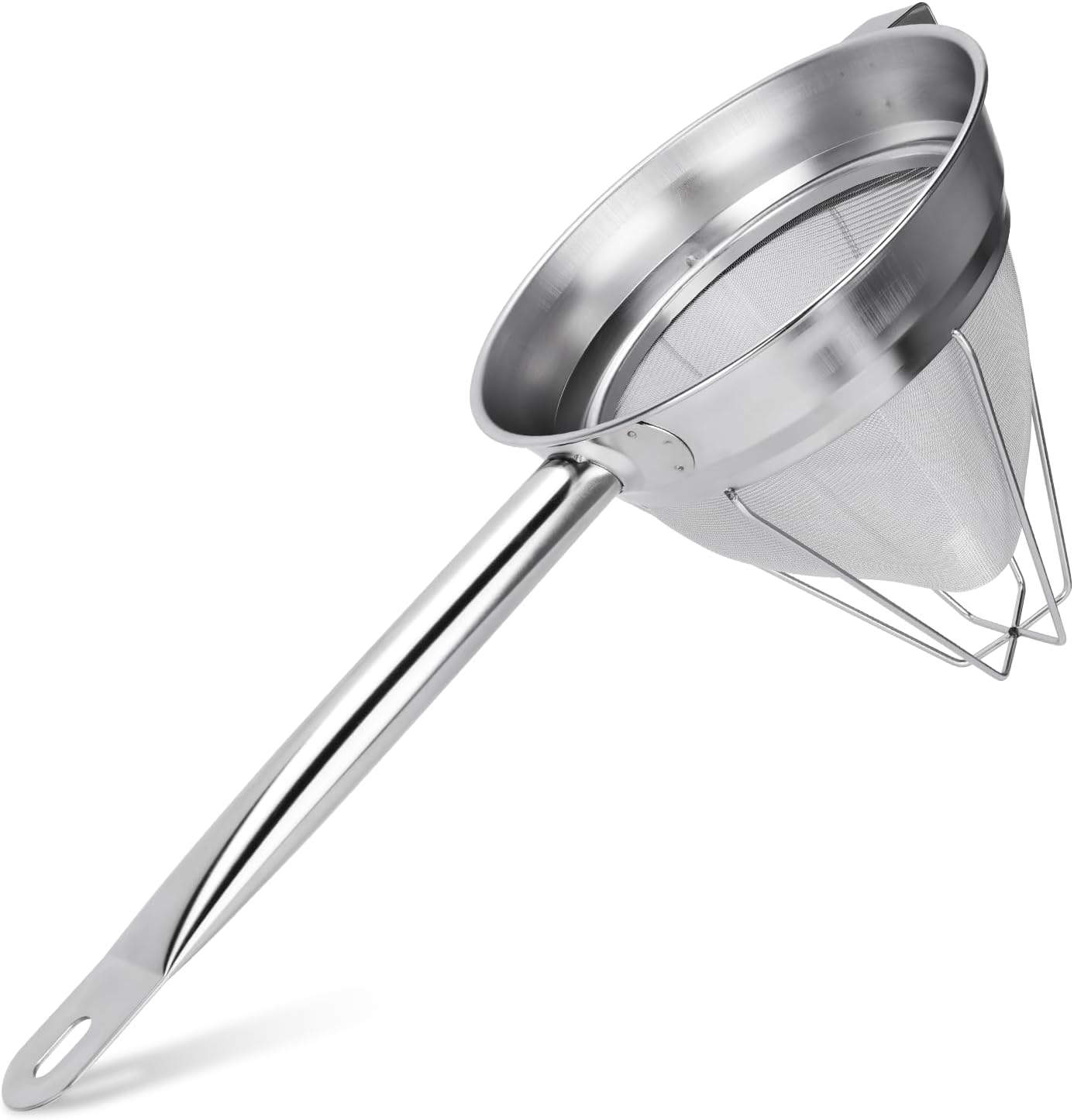 Stainless Steel Bouillon Strainer, 8-Inch Conical Fine Mesh, Heavy-Duty with Support Ring
