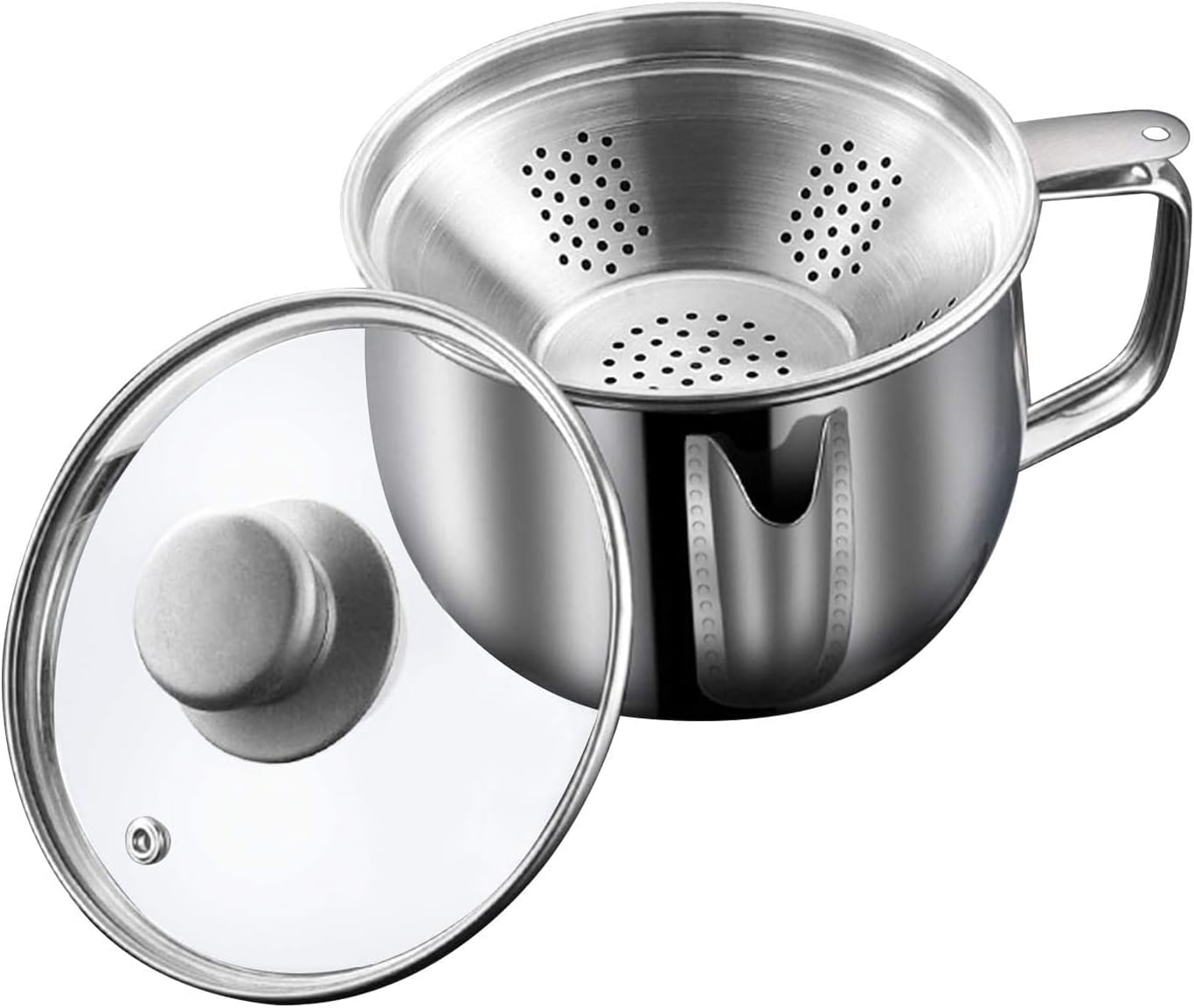 Stainless Steel Fat Separator, 1000ML Gravy Grease Separator with Strainer and Glass Lid Oil Fat Separator Oil Strainer Pot Grease Can Gravy Separator Kitchen Cup Soup Oil Separator Cup