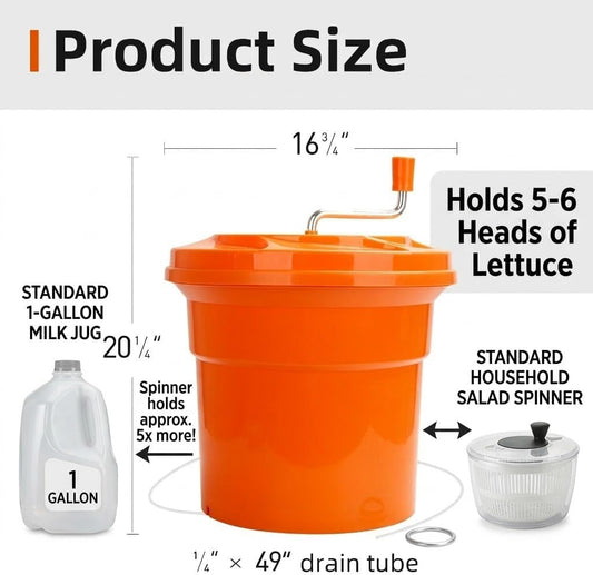 YBSVO 5-Gallon Commercial Salad Spinner – Heavy Duty Large Lettuce Dryer & Vegetable Washer – Manual Food Prep Spinner for Restaurants & Catering (BPA-Free, Holds 5-6 Heads)
