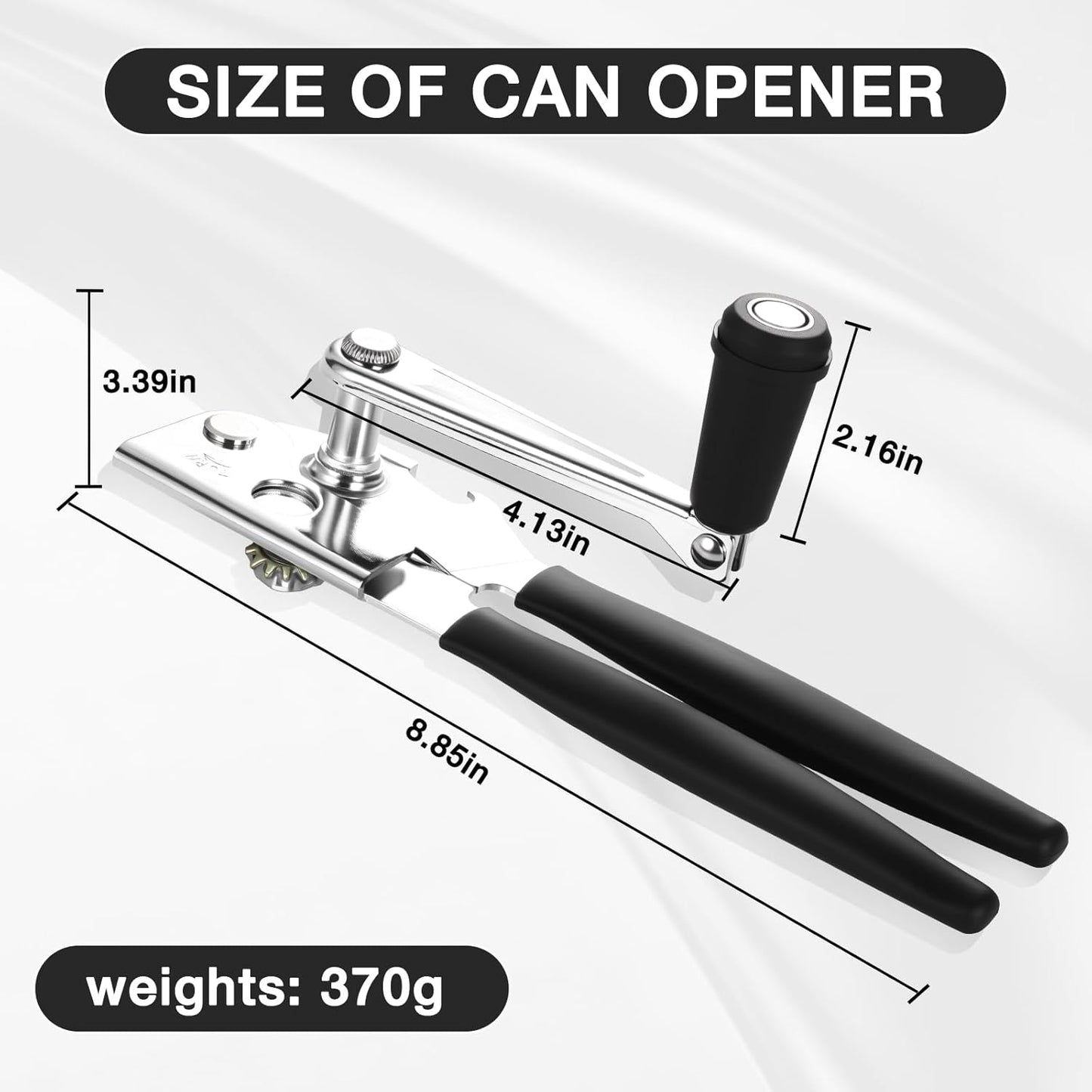 Can Opener Manual Heavy Duty Stainless Steel Smooth Edge with Magnet Large Effort Saving Knob Soft Grip Handle for Arthritis Elderly with Bottle Opener Kitchen Tool Black