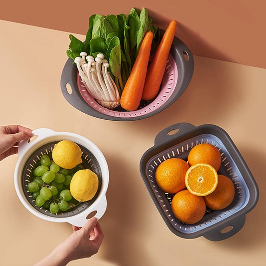 Collapsible Colander and Strainer,Silicone Strainer Colanders & Food Strainers,for Vegetable and Fruit, Kitchen Essentials (2, Blue, 1.3L+2.5L)