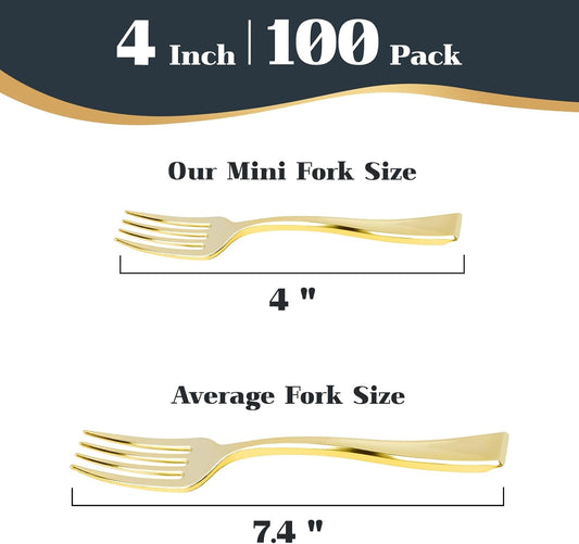 Kucoele 4 Inch Gold Mini Plastic Spoons, 100 Pack Disposable Small Dessert Spoons for Appetizer Tasting, Puddings, Ice Creams, Wedding Reception