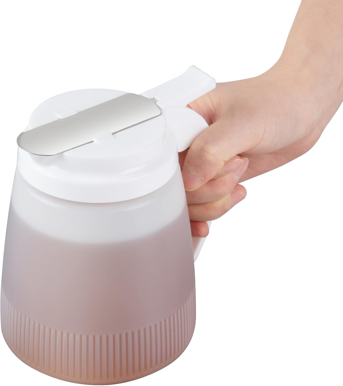 Restaurantware-Chef 101 48 Ounce All Purpose Syrup Dispenser, 1 Honey Dispenser - Beige Top, Stainless Steel Slide Cover, Plastic Pancake Syrup Bottle, Perfect For Diners, Restaurants, Home