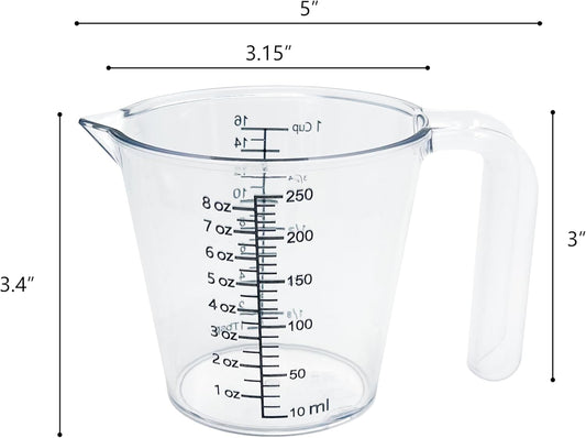 Laser-Etched Measuring Cup Set, 16 oz & 1 Cup Clear Plastic Liquid Measuring Cups, Permanent oz/cup/Tbsp/mL Markings, Food-Grade for Baking & Cooking