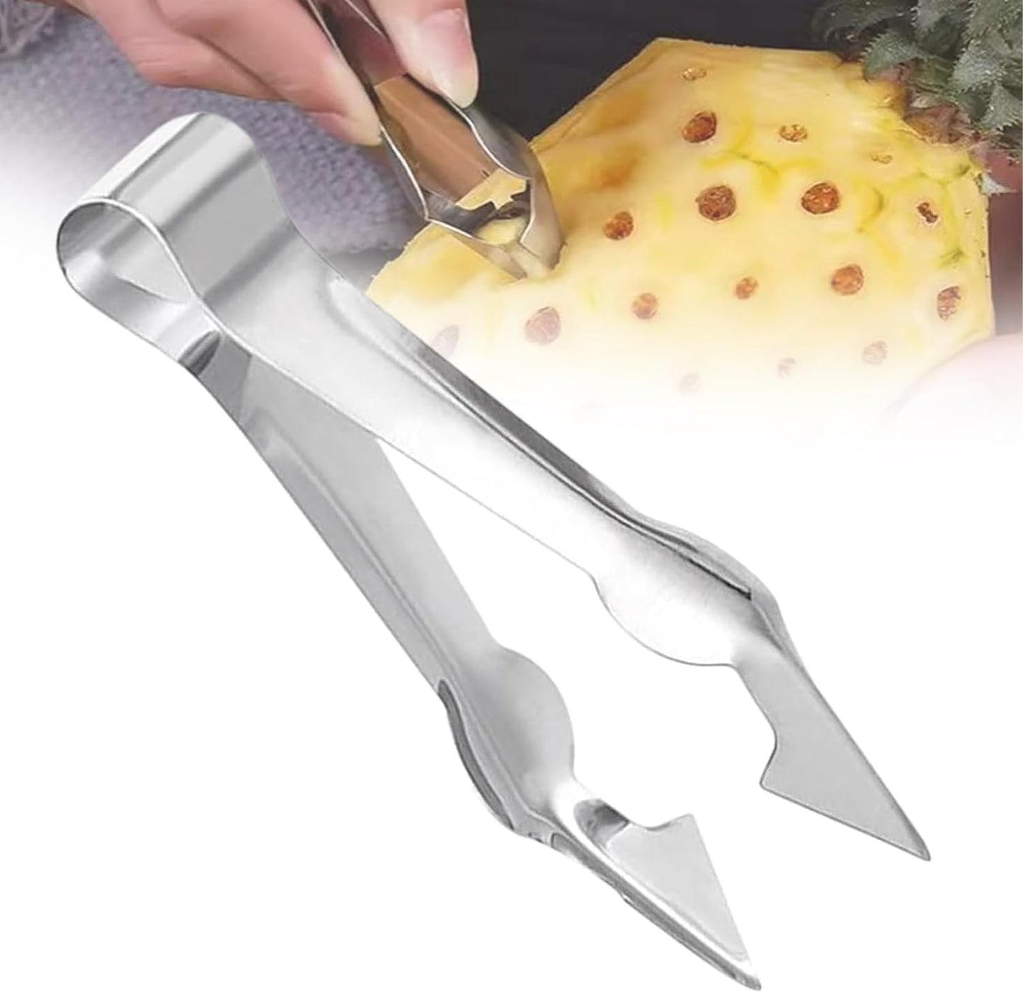 Multi-Functional Fruit & Vegetable Stem Remover Clip, Strawberry Huller, Pineapple Eye Remover, Kitchen Gadget, Silver Stainless Steel Handle