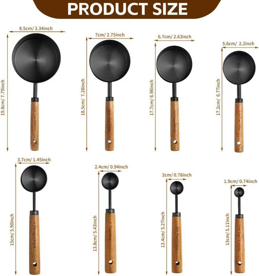 Gold Measuring Cups and Spoons Set,8 Piece Premium Stainless Steel Measuring Cups with Wood Handles,4 Stackable Wooden Measuring Cups and 4 Measuring Spoons Set for Baking Supplies in the Kitchen
